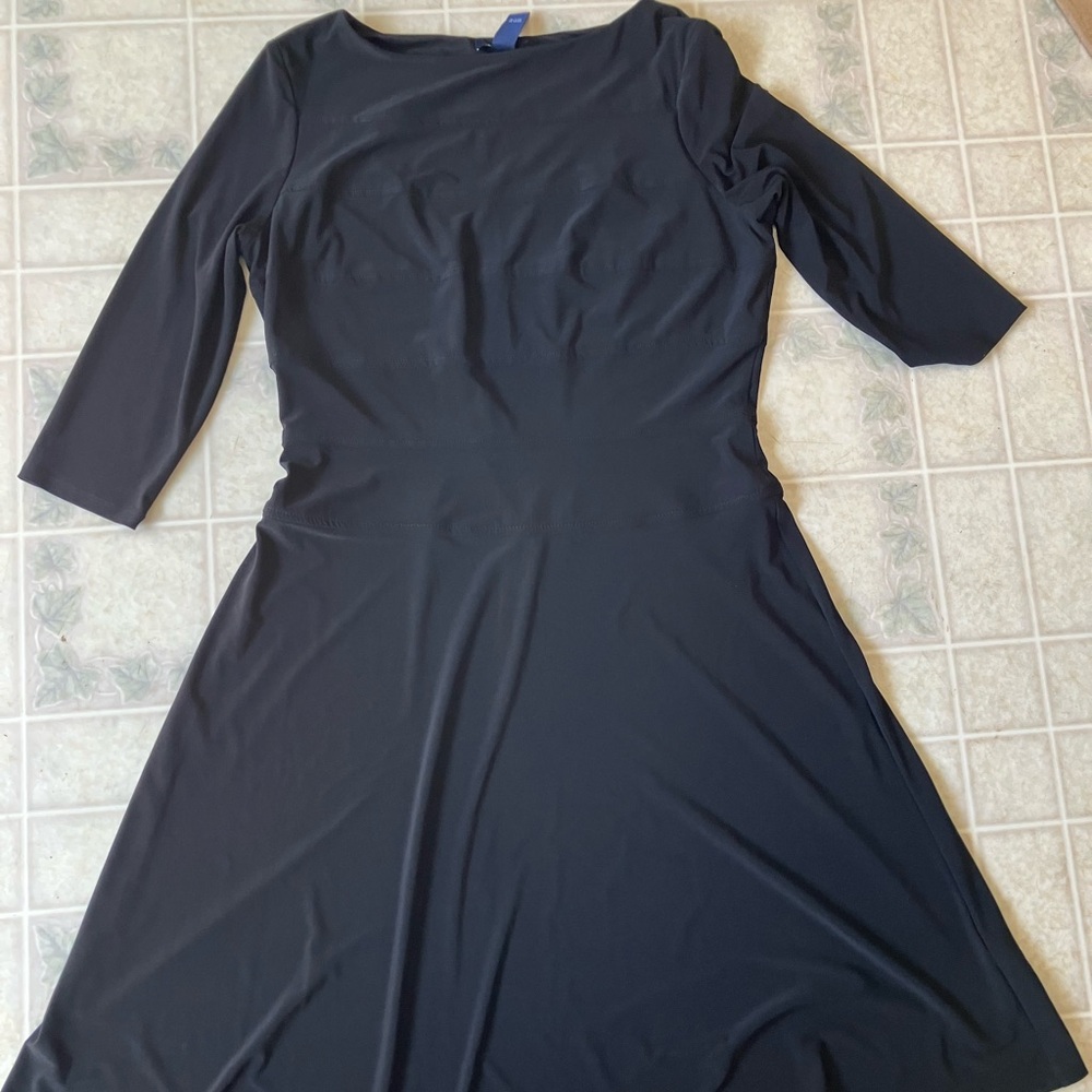 Chaps Boatneck Black‎ A Line Modest 3/4 sleeve Dress